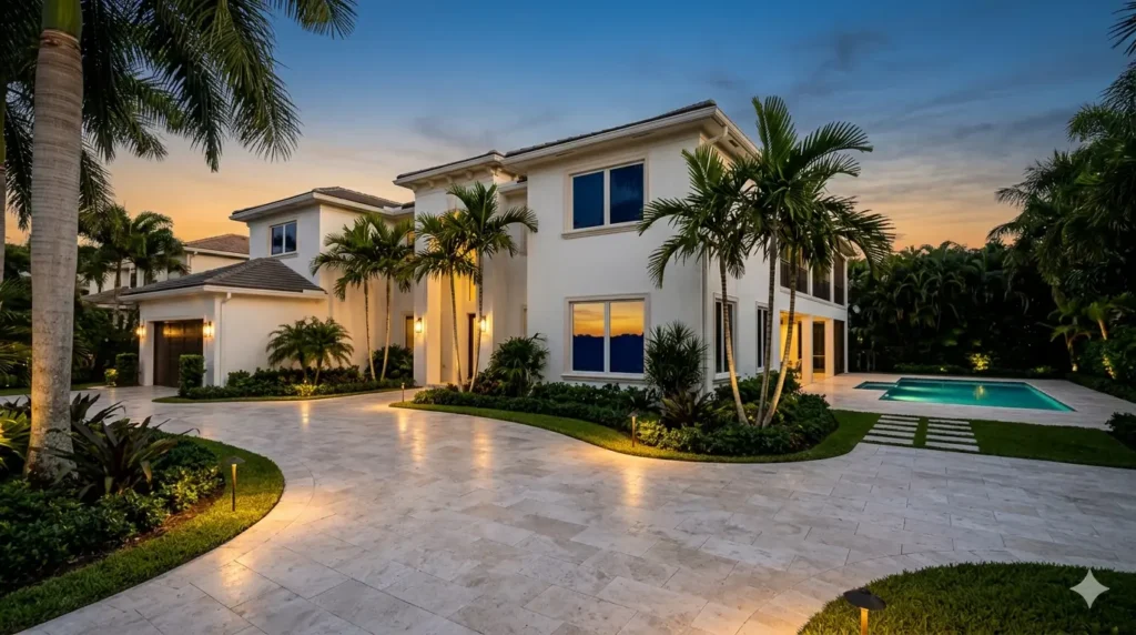 South Florida home with soft-washed roof and stucco walls