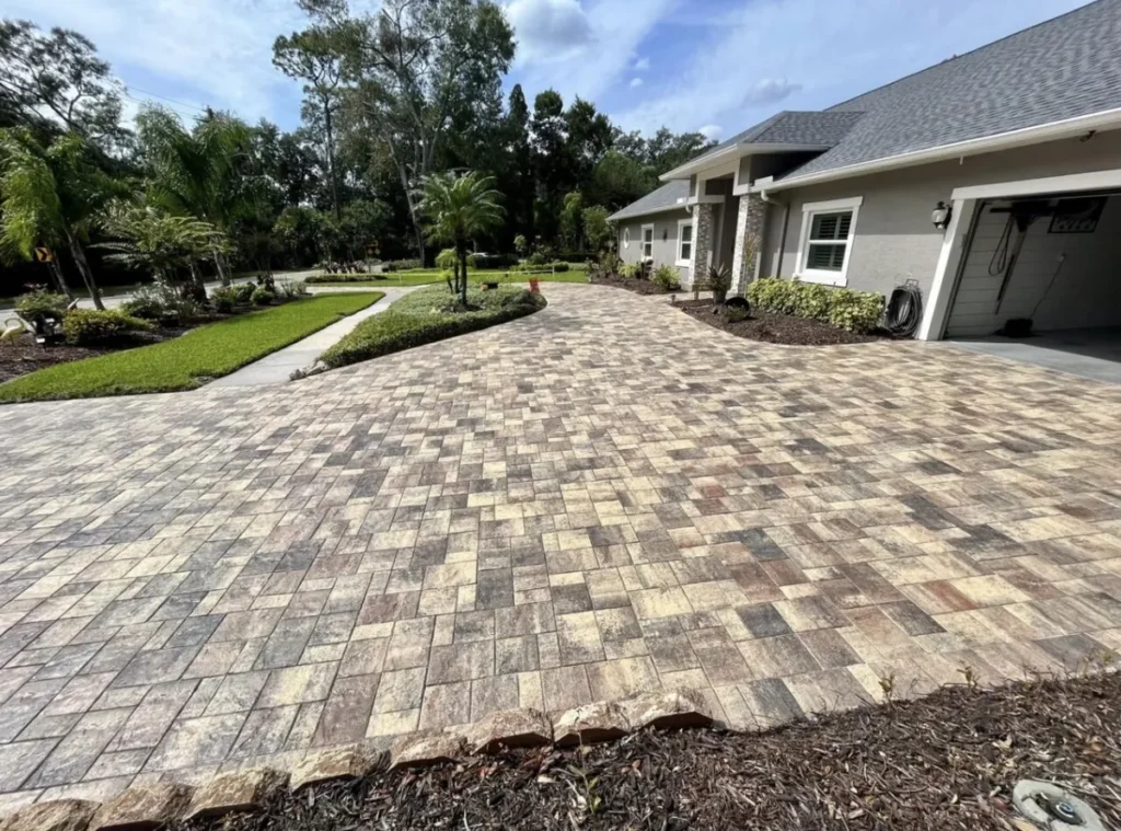 Cleaned and sealed paver driveway on a Treasure Coast home