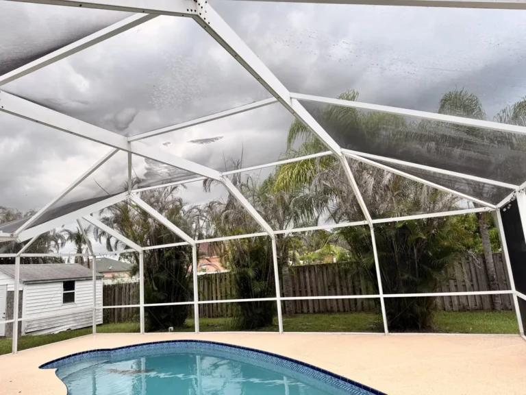 Pool cage frame and screens after cleaning